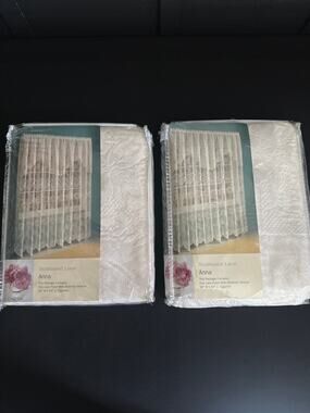 S Lichtenberg Anna Sheer Scalloped Lace Panels Eggshell Curtains Valance 58x63